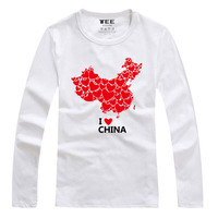 中国爱心地图T恤 爱国红心 男女纯棉圆领长袖文化衫 班服个性T恤
