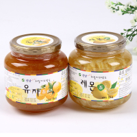 送勺 韩国柚子茶组合 韩国全南蜂蜜柚子茶和蜂蜜柠檬茶1kg的各1瓶