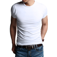 修身短袖T恤 男款紧身纯色运动健身衣 夏装纯棉打底衫 莱卡棉体恤