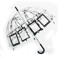 包邮 QIUTONG创意长柄透明伞 可放相片口袋伞 拱形泡泡伞透明雨伞