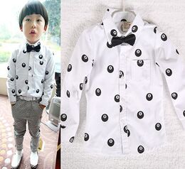 14春 韩版男童长袖衬衫 8字圆点配领结儿童开衫外套 可配马甲套装