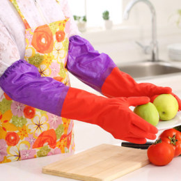 家用乳胶手套 家务清洁洗衣手套 洗碗手套 绒里连袖双层加绒手套