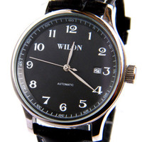 威龙Wilon精钢自动机械表皮带表背透男表5001商务男士手表