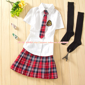 少女中学生纯棉夏装 校服套装学院派 女生班服定做表演服制服裙子