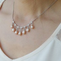 天然珍珠项链 渡银链 超范显气质七珠淡水珍珠颈饰 韩版饰品批发