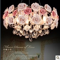 粉色玫瑰花水晶灯欧式吊灯卧室灯现代简约餐厅灯具浪漫客厅灯饰