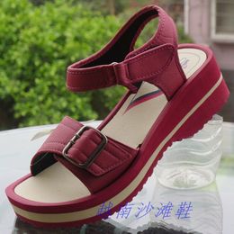 夏季正品越南鞋坡跟防滑女士沙滩凉鞋、厚底休闲舒适旅游女凉鞋