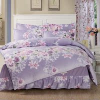 床裙全棉印花四件套加大床裙可爱被套舒适特价爱的花海-紫