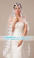 百万新娘婚纱配件结婚必备配饰韩版新款超宽花边头纱象牙白色米色