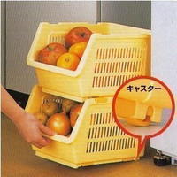 日式空间大师叠加收纳筐厨房水果蔬菜收纳篮 带滑轮整理架 一个装