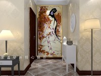 中式玄关壁画壁纸 新古典/后现代 客厅纸面pvc墙纸古代美女侍女图