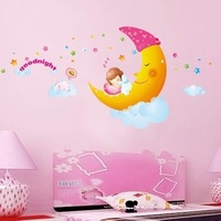三代可移除 月亮宝宝睡觉的小女孩 晚安 卧室墙贴纸AM005小