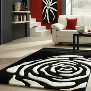 简约时尚黑白色玫瑰花地毯客厅茶几卧室地毯手工腈纶地毯可定制