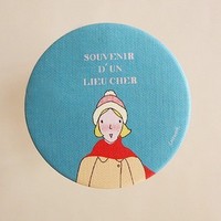 韩国LIVEWORK甜美卡通小镜子|化妆镜 红围巾