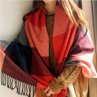 【聚品折】新款欧美秋冬格子围巾女毛线针织围巾披肩潮保暖围巾