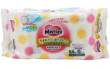 特价日本原装进口花王Merries加厚婴幼儿湿纸巾54片*2包补充装