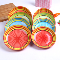 韩式手绘彩虹盘陶瓷盘子菜盘深盘微波炉可用7寸8寸两个尺寸