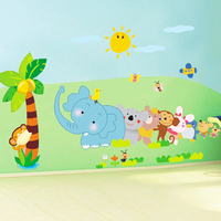 大象卡通 儿童房间背景装饰幼儿园教室布置贴画 可移除墙贴纸包邮