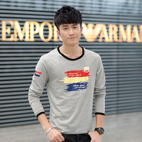 2015年秋季新款男装青少年学生韩版休闲体恤男士长袖圆领印花T恤