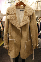 韩国代购2015秋冬新款韩版羊羔毛外套中长款棉服鹿皮绒棉衣女装潮
