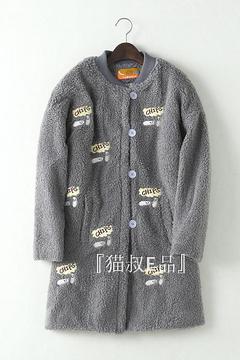 韩国ulzzang 原宿超市系列 羊羔绒灰色棒球服夹棉款绒外套