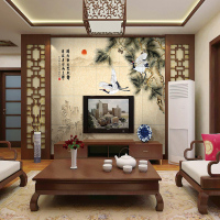 新中式瓷砖背景墙电视客厅背景墙沙发书房背景墙3D雕刻松鹤延年
