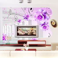一见如故 客厅电视背景墙纸紫色 梦幻花卉 浮雕艺术纹 环保定制