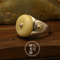 锦禄 原创设计传统纹式蜜蜡戒指 纯银镶24k足金 时光路六号