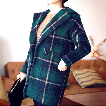 女士风衣外套2015秋新款英伦气质中长款宽松双排扣外套女格子风衣