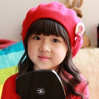 香囡秀 韩版女孩全羊毛贝雷帽 秋冬保暖可爱宝宝甜美可爱风女童帽