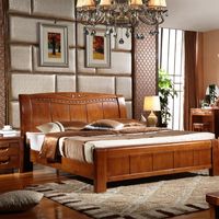 全橡木实木床 双人床1.5 1.8米实木床 现代中式实木床 特价包邮