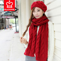 韩版冬季情侣粗毛线针织围巾女冬天学生纯色加长加厚款酒红色围巾
