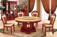 欧式大理石餐桌椅组合高档实木餐桌橡木圆桌带转盘电磁炉餐桌饭桌