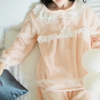 韩版珊瑚绒睡衣女秋冬季长袖套装可爱少女学生法兰绒水貂绒家居服