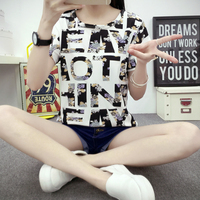 2016春夏装半袖短袖棉体恤衫印花字母上衣T恤女士韩版学生宽松潮