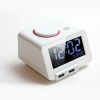 C1时光电栈闹钟 双USB手机充电器通用 床头闹钟床头台钟温度计