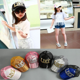 韩版儿童帽 夏季新款韩版亮片网帽LIKE字母棒球帽鸭舌帽遮阳帽