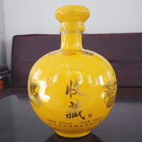 四川晶盛玻璃厂喷釉烤花酒瓶，单价：3.87美元