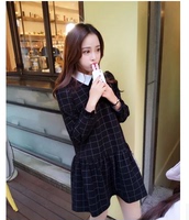 2015冬季新款韩版学院风小清新长袖格子内搭连衣裙短裙女装裙子潮
