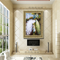 田园动物图案有框竖版孔雀油画客厅卧室玄关装饰挂画风景简约单幅