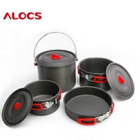 新款ALOCS爱路客5-6人户外野餐套锅基地吊锅套装煎盘硬质氧化铝