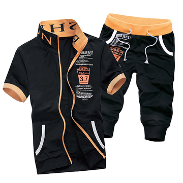 2015夏季新款运动卫衣套装男青年韩版修身潮立领短袖开衫休闲短裤