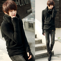 2014新款韩版男士青年修身百搭堆堆领可拆卸领纯色打底针织衫毛衣