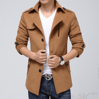 2015秋季男士风衣中长款韩版修身型羊毛呢子大衣青年英伦夹克外套