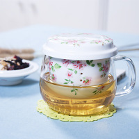 特价包邮陶瓷功夫茶具套装玻璃透明耐热加厚陶瓷内胆喝茶杯盖杯子