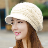 韩版秋冬天帽子 女士针织鸭舌帽 潮冬季兔毛双层保暖护耳毛线帽