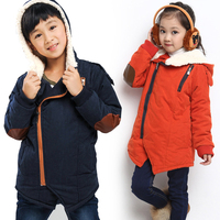 2014冬季男童女童款斜拉链棉衣 中大童儿童韩版加绒加厚棉袄棉服
