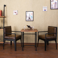 实木美式铁艺餐椅复古创意咖啡厅椅靠背椅酒吧卡座沙发桌椅套件