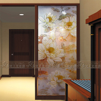 装饰 艺术玻璃 中式风格 简约 屏风隔断玄关柜玻璃 荷花  飘荷