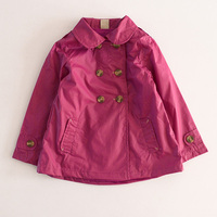 童装女童春秋装新款双排扣风衣儿童紫红涂层面料防风雨外套A版